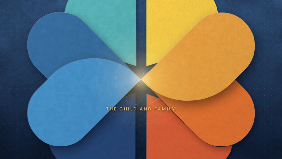 A close view of the center of the mark, labeled the child and family